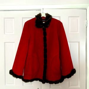 Faux suede and faux fur trimmed jacket.